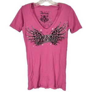Y2K Affliction Archaic Graphic Tee S Grunge Wings Guns Goth Scene Emo Biker